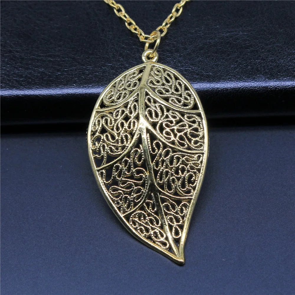 3 Colors 57x31mm Leaf Pendant Necklace For Women Men Punk Hiphop Long Chain Necklace