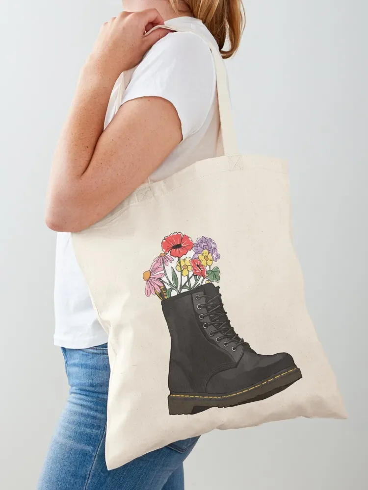 flowers growing from doc marten boot Tote Bag sacs de shopping personalized tote Beach Customizable