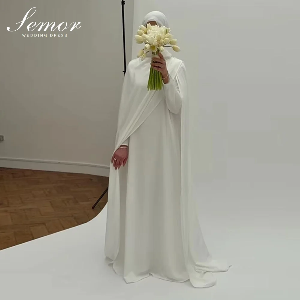 Semor Simple Wedding Dresses A Line Woman's Formal Shawl Long Sleeve Bride Gowns Customized Vestidos De Novia Muslim Party Gown