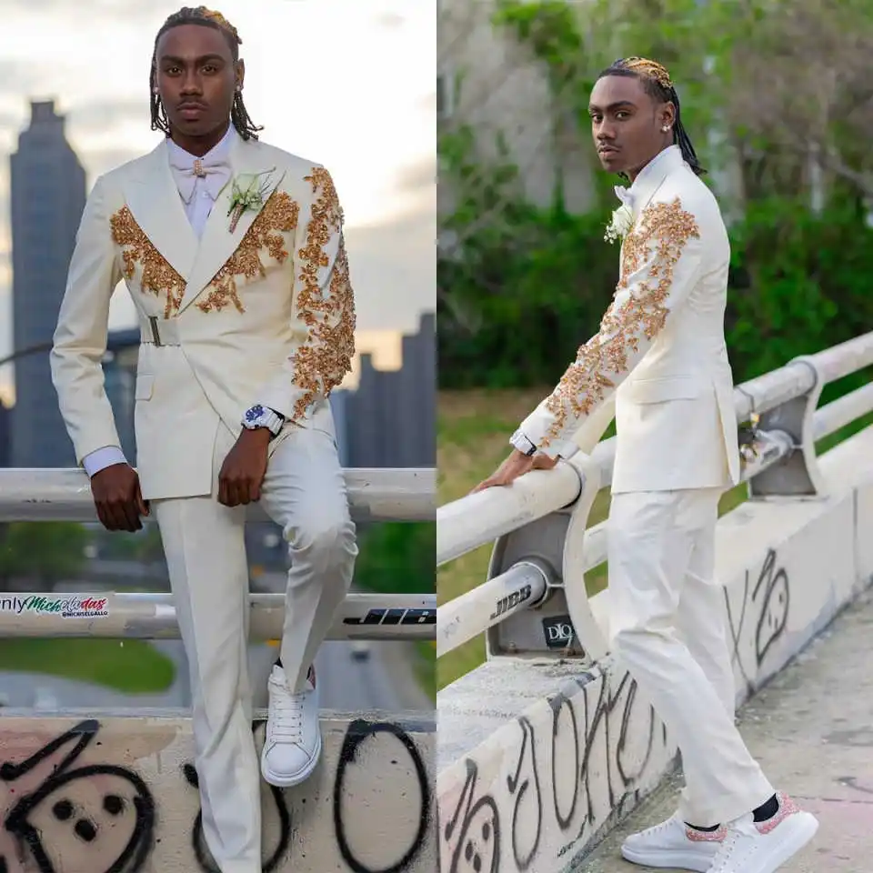 

Модные мужские костюмы с остроконечными лацканами, винтажные смокинги на шнуровке, свадебные смокинги для жениха, куртка с аппликацией, брюки, комплект из 2 предметов, свободные по индивидуальному заказу