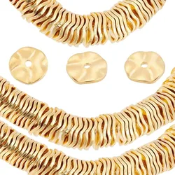 18K Gold Plated Spacer Beads 50pcs Flat Round Loose Beads Brass Wavy Disc Beads for DIY Bracelets Necklaces Earrings Jewelry