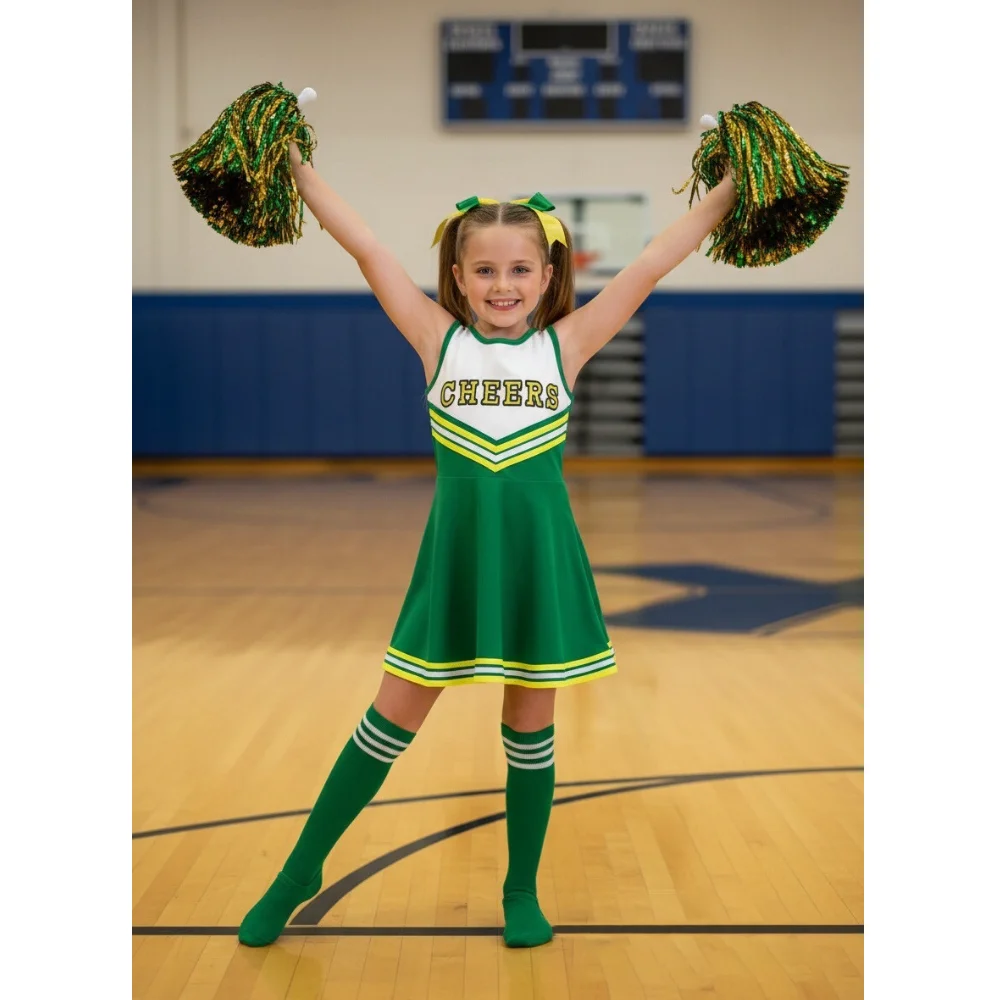 Abito da calcio elegante da cheerleader, costume da calcio in un pezzo, leggero e confortevole, per ragazze, festa, ballo, cosplay