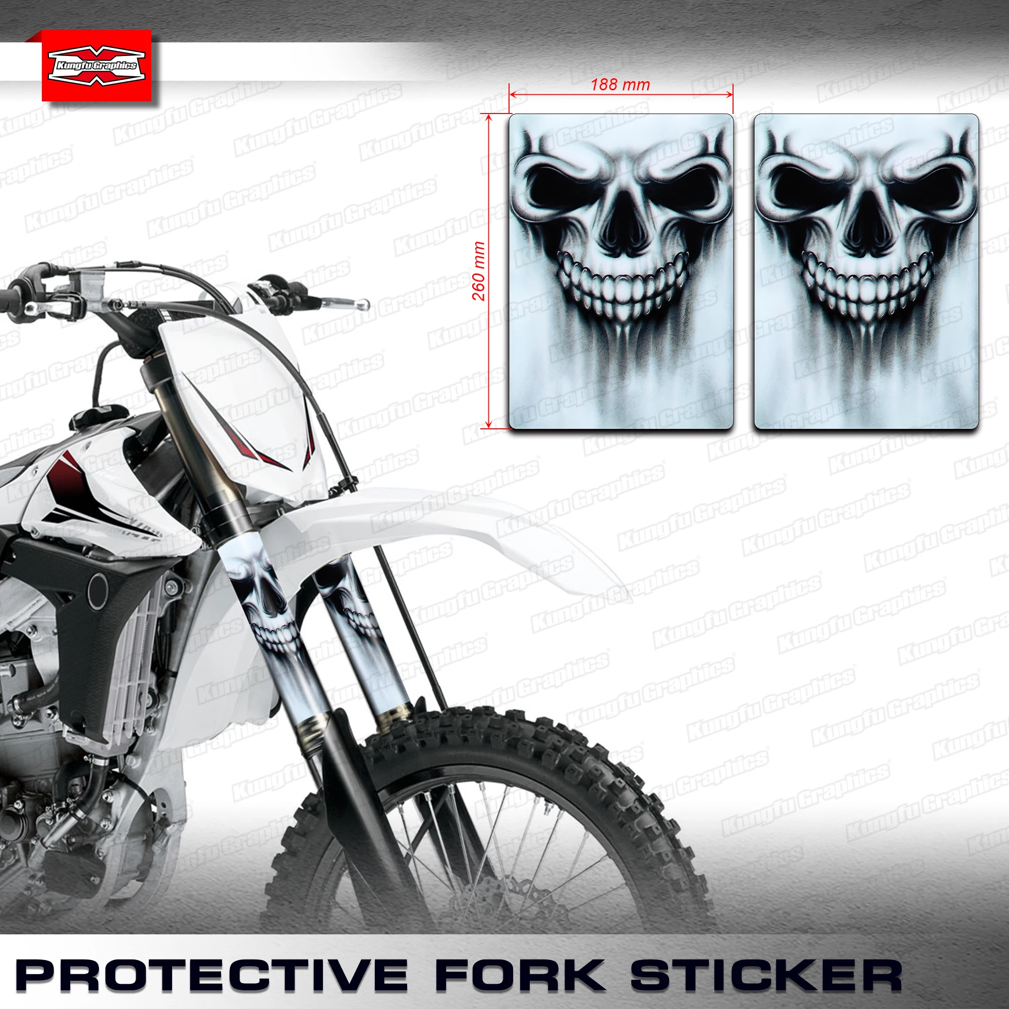 

KUNGFU GRAPHICS Motorcycle Middle Fork Tube Stickers Kit Restyle Vinyl Decals Shock Decoration Skeleton Pattern, 188 x 260mm