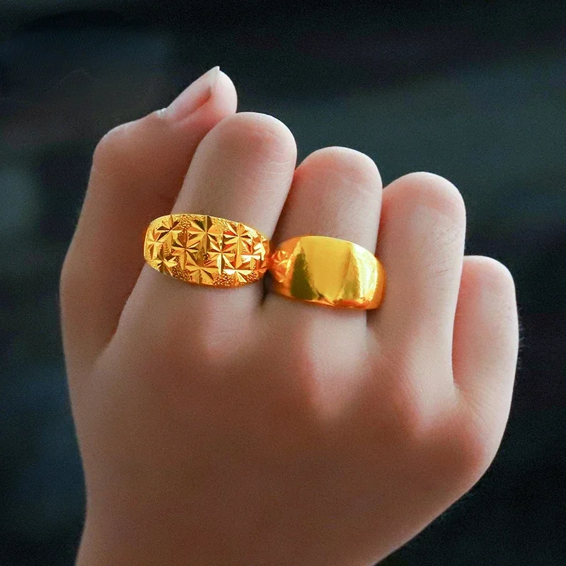 

Yellow Gold Color Pure Ring for Women Simple Classic Glossy Gypsophila Finger Ring Wedding Engagement Poro Puro De 14 K Ring