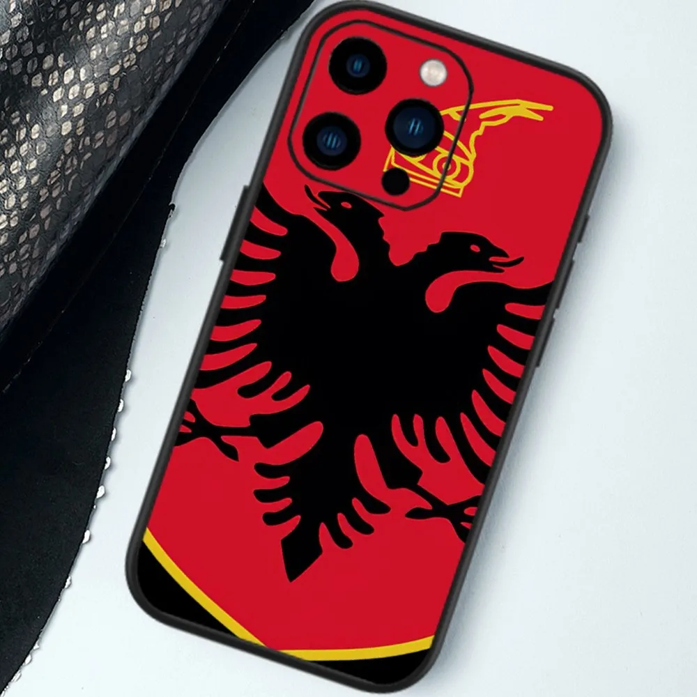 Albania Flag Phone Case For iPhone 13 14 15 11 12 Mini Pro Max Black Shell