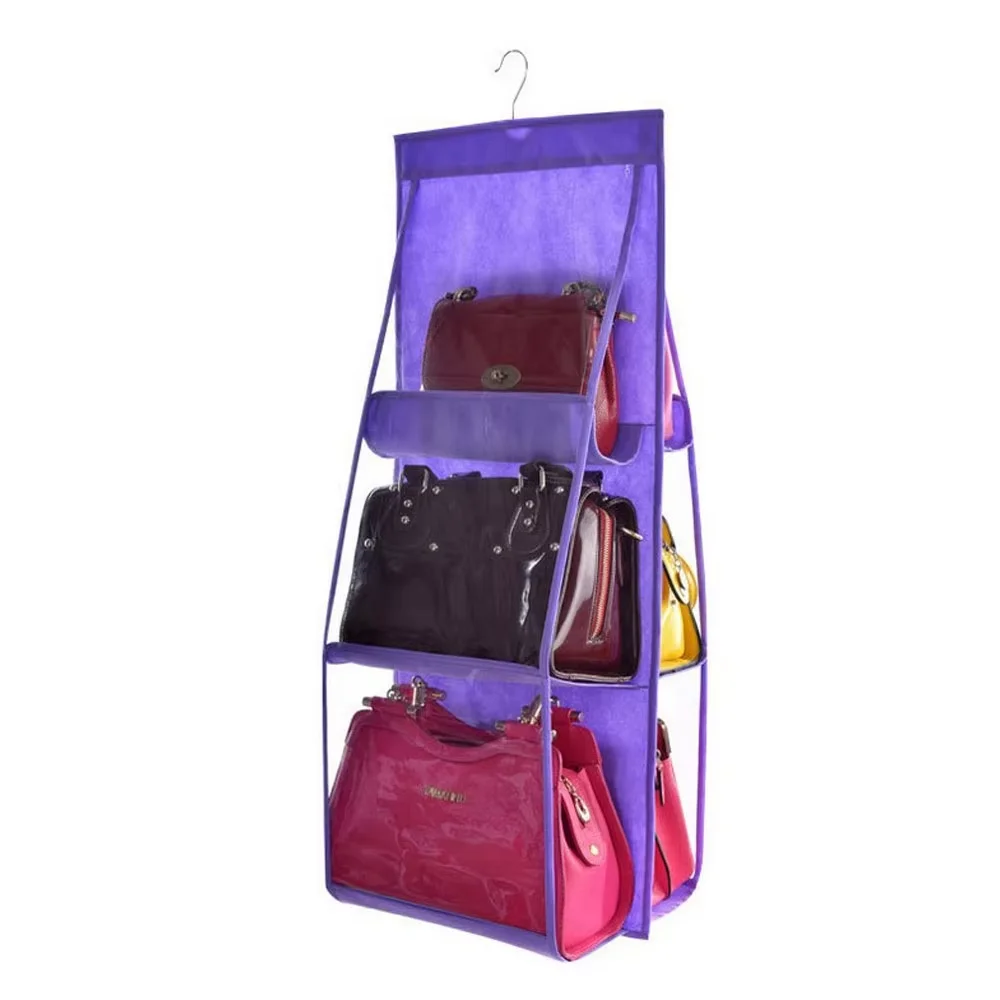 6 Pocket Storage Bag Hanging Organizer for Wardrobe Closet Handbag Transparent Door Wall Clear Sundry Shoe Bag with Hanger Pouch