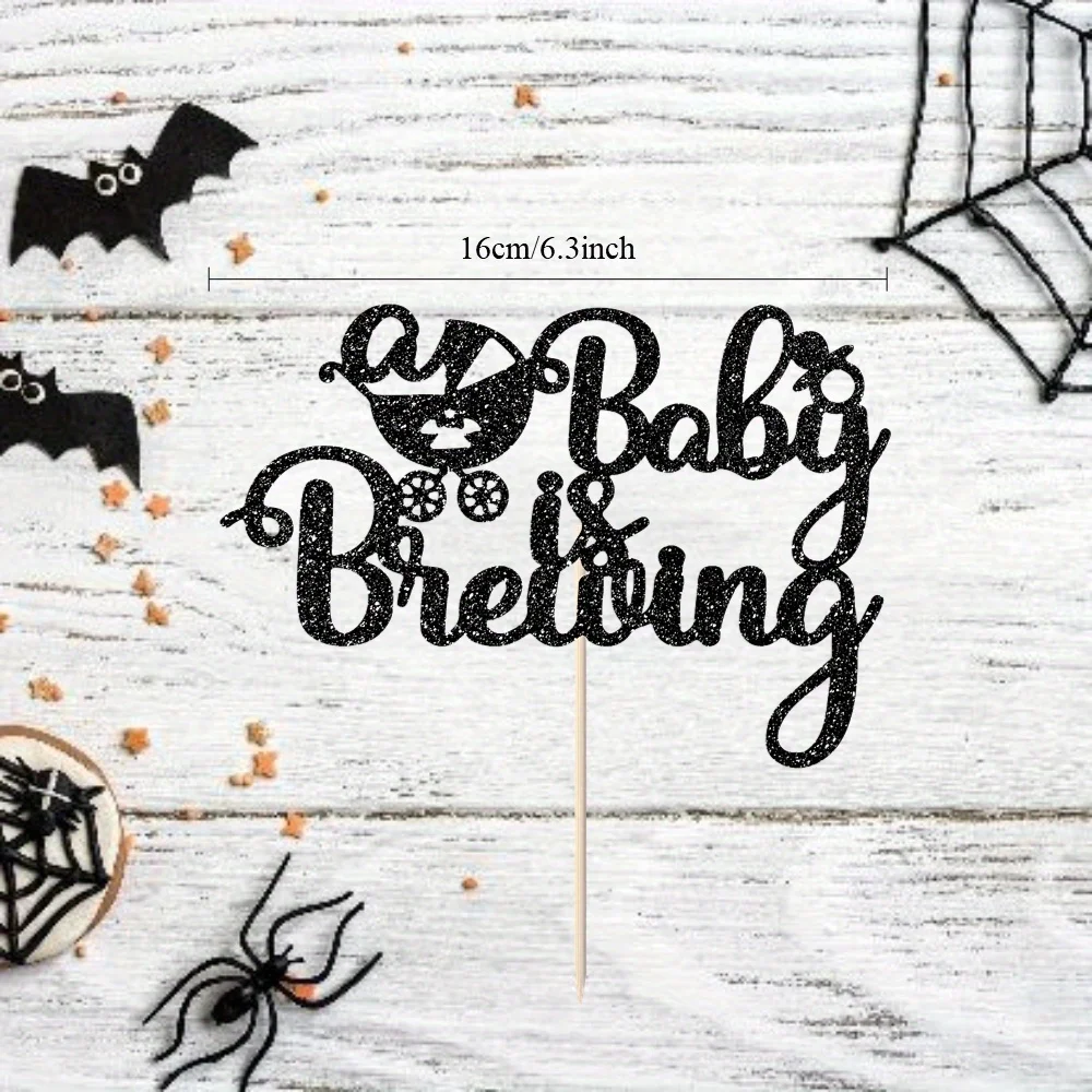 1 Stück „Baby Is Brewing“ Kuchenaufsatz – Halloween-Babyparty-Dekoration, Gothic-Baby-Geburtstagsparty-Dekoration, schwarzer Kuchenaufsatz – Detail 4