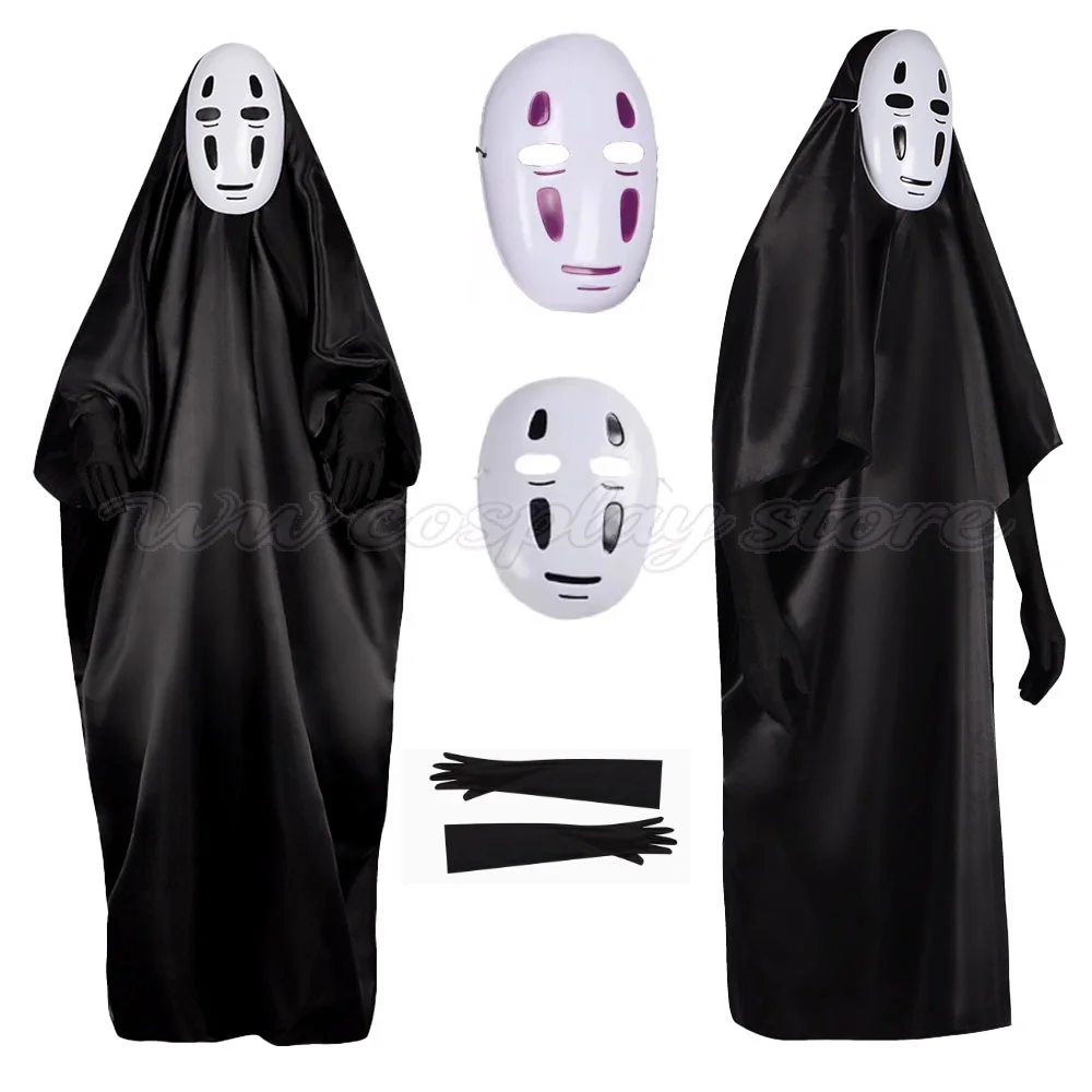 Erwachsenen-No-Face-Mann-Cosplay-Komplettoutfit, Japanisches Anime-Themenkostüm inklusive Geistermaske und Handschuhen für Halloween-Karneval-Maskerade