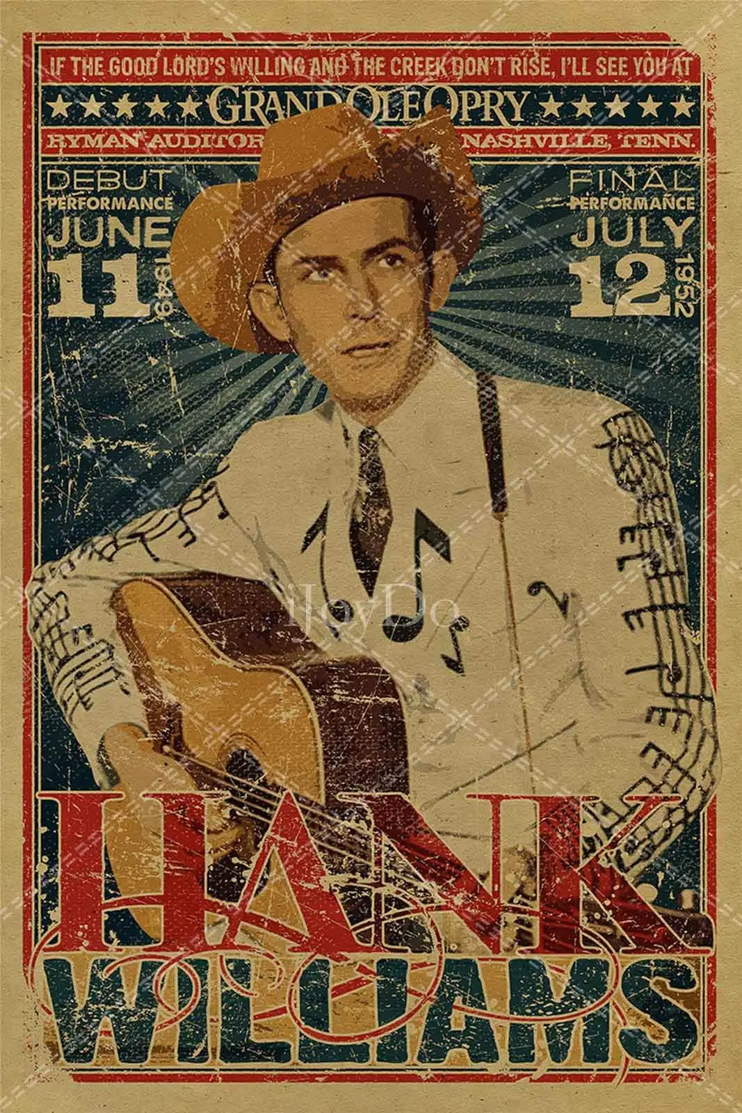 iJoyDo Hank Williams Country Music Retro Tin Sign Metal Sign Vintage Plaque Metal Plate Signage Metal Poster Wall Decor for Men&