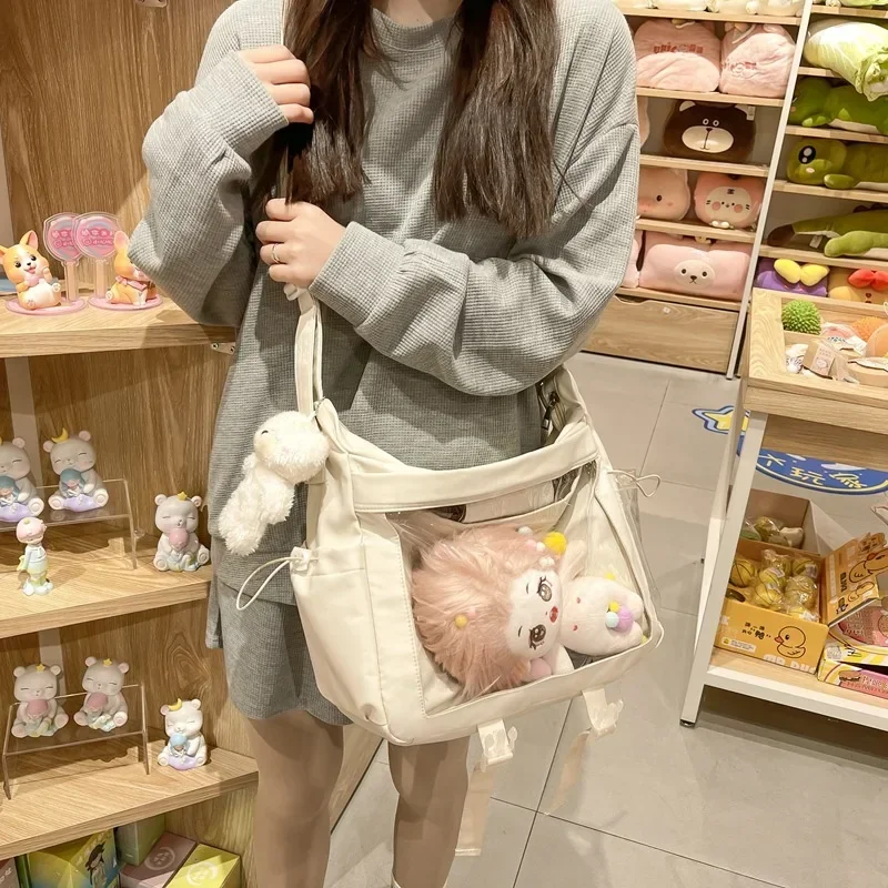 

Japanese JK Transparent Itabag Fashion High Capacity Nylon Waterproof Canvas Sweet Girl School Bag Classical Solid Shoulder Bag