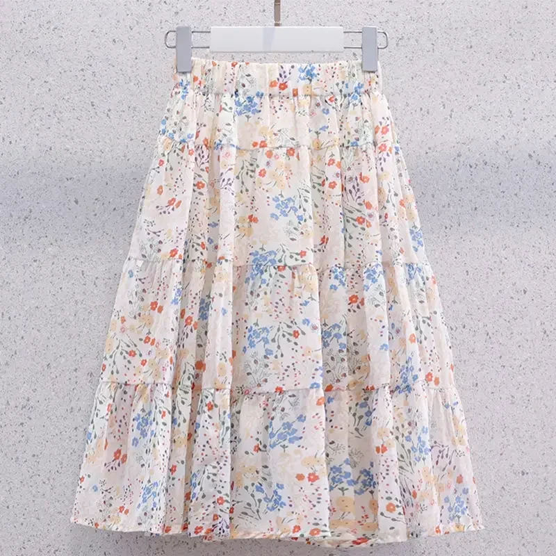 

Kids Girls Floral Print Skirts 2024 New Arrival Children Casual Chiffon Skirts Teenage Girls Princess Clothes Student Beach Wear