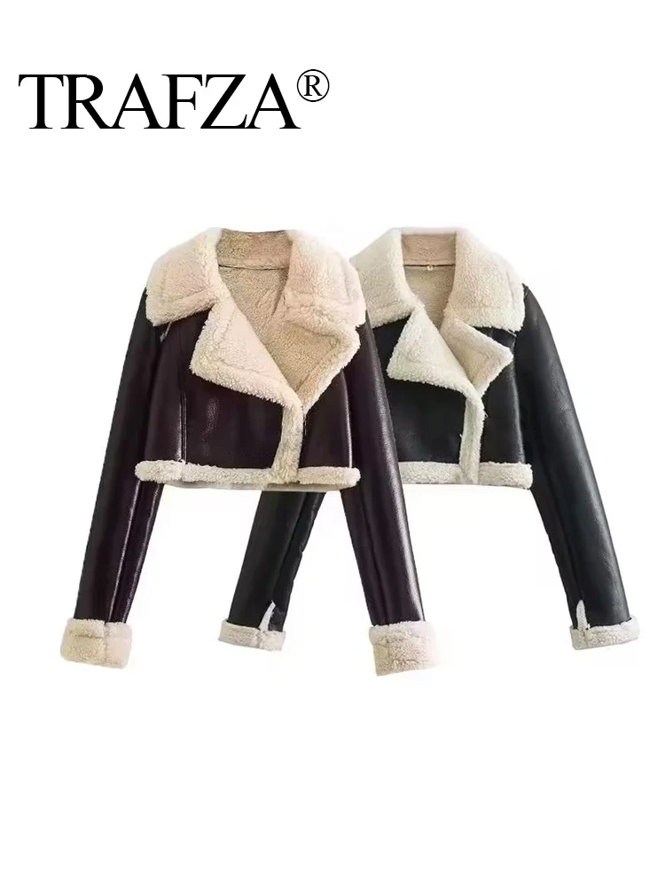 

Neck Long Sleeve Jackets Autumn Winter Women Casual Outerwear TRAFZA Women Thick Warm Coat Vintagesolid Front Zipper Lapel