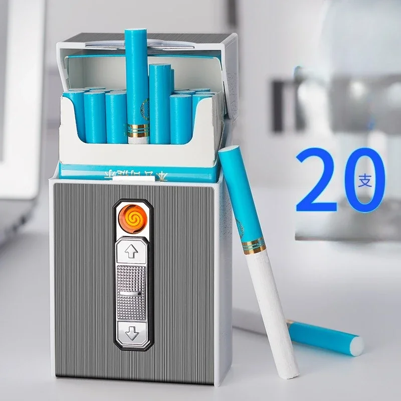 New Waterproof and Compressive Men's Metal Cigarette Lighter Multifunctional Cigarette Case Cigarette Lighter 20 Pack