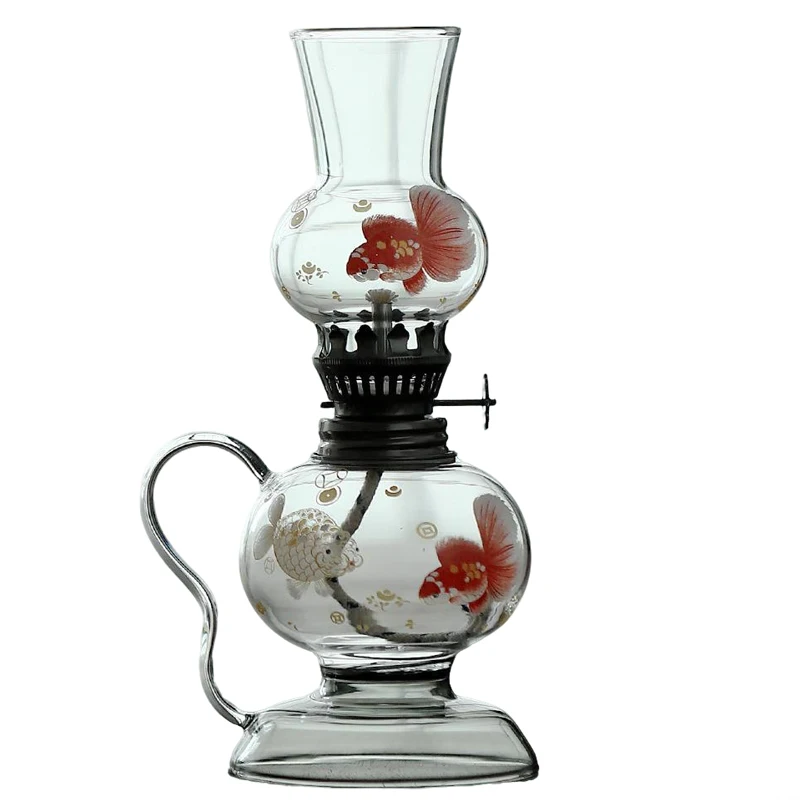 Elegant High Borosilicate Glass Oil Lamp Vintage Ambiance Aesthetic Hurricane Butter Lamp Lighting for Home Decor