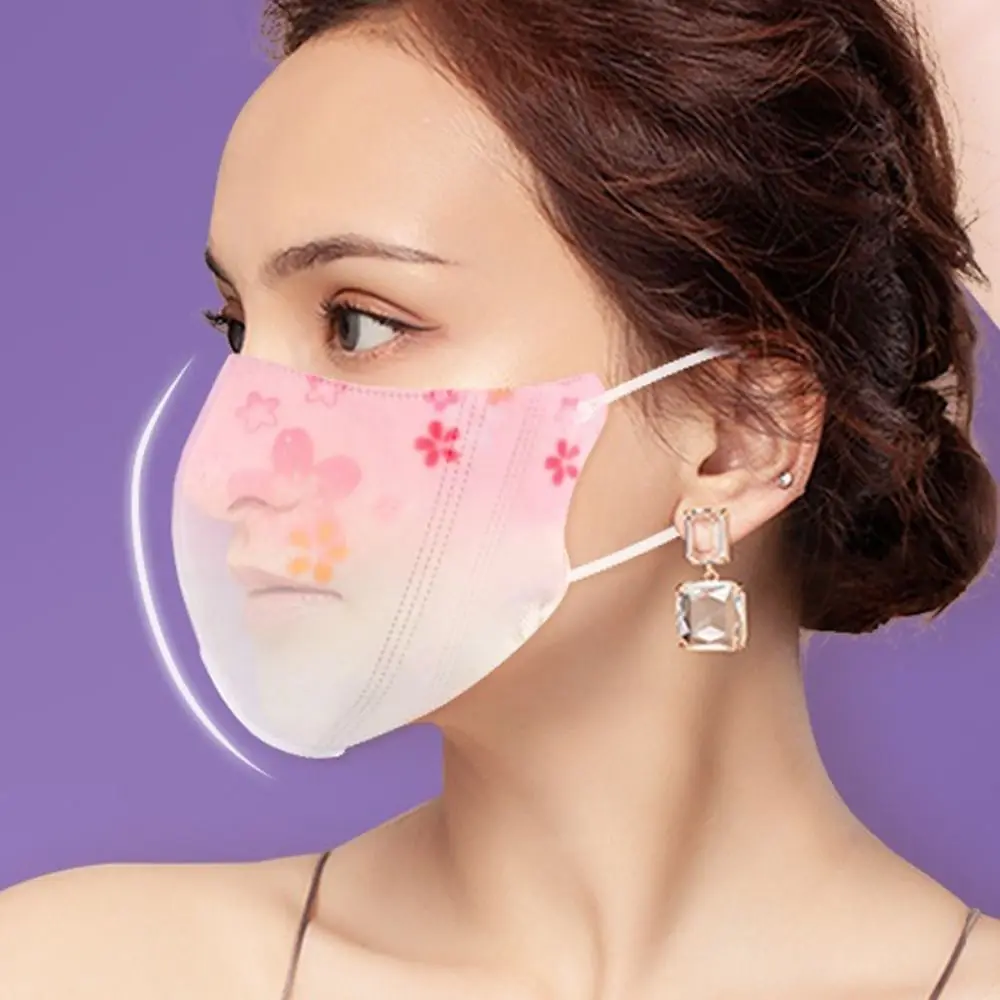 10 шт., одноразовая маска для лица с градиентным принтом, 3D дизайн, V-образная противопыльная маска, 3-слойная защитная маска для лица, женская и женская
