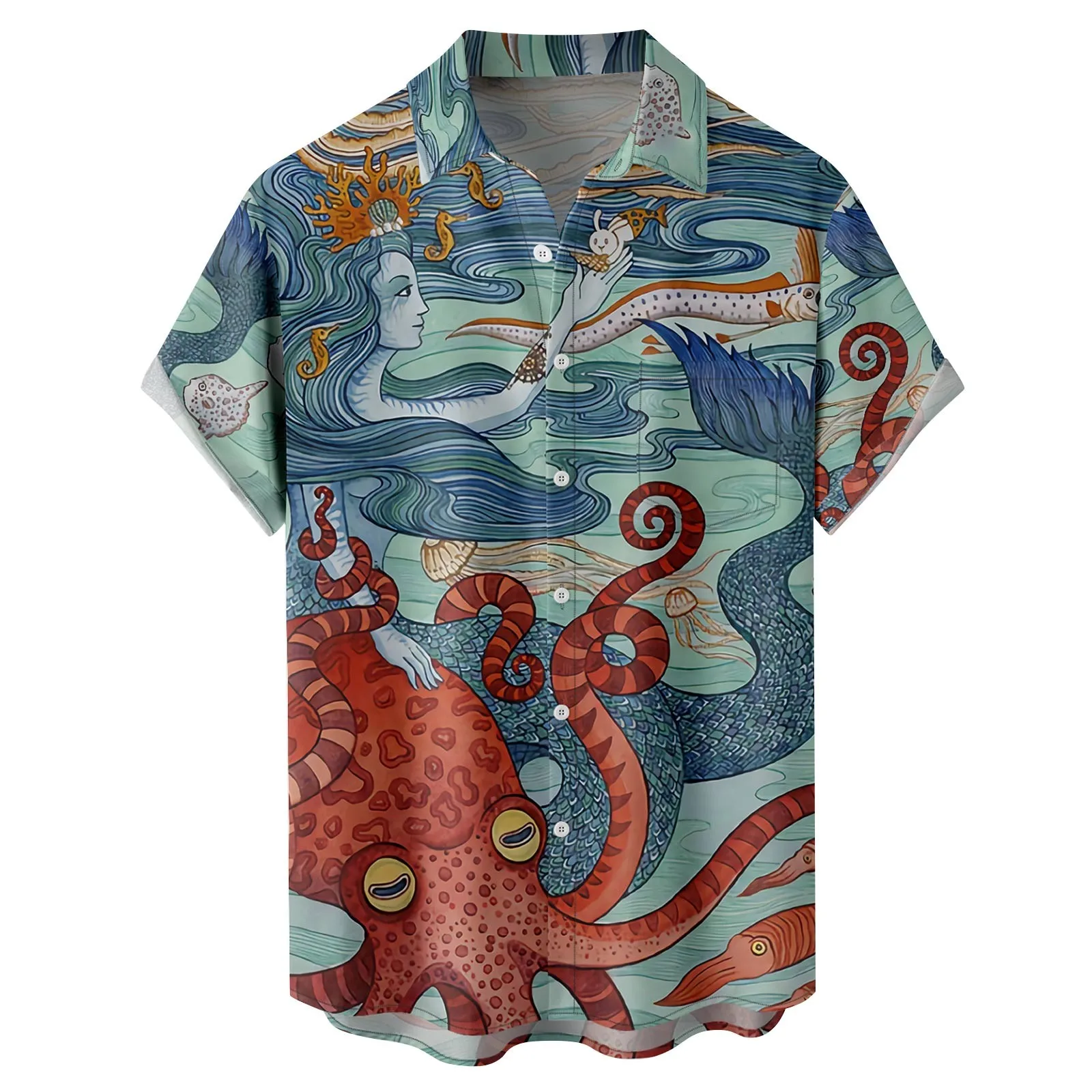 

Men'S Holiday Beach Shirt Classic Casual Vintage Hawaiian Blouse Funny Underwater Print Party Shirt Lapel Short-Sleeved Shirt