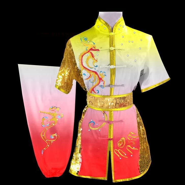 2024 Traditionele Chinese Wushu Pailletten Kleding Tai Chi Uniform Kids Kungfu Outfits Podium Performance Hanfu Tops Broek Riem Set