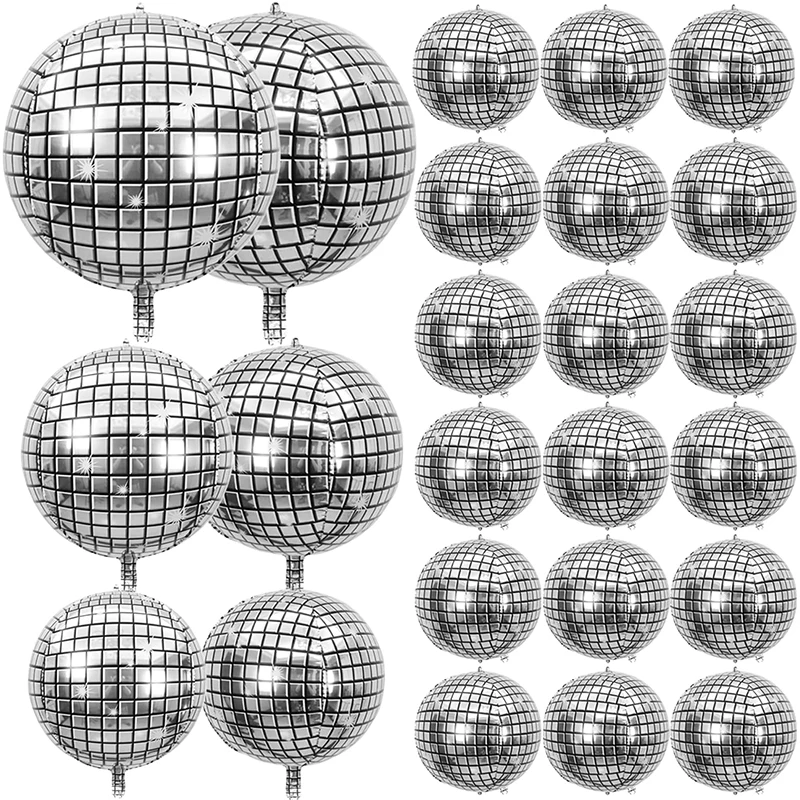 6/12Pcs Disco Ball Foil Balloon 22inch Silver 4D Balloon for 70s Disco Birthday Wedding Bridal Shower Decoration Christmas Party