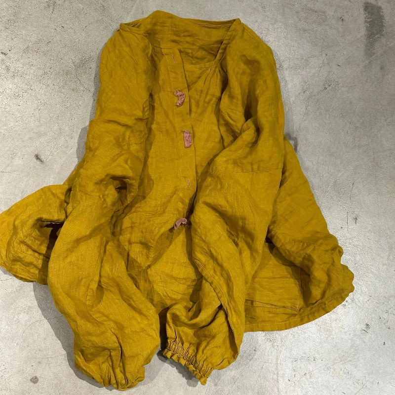 Kobiety 100% Ramie bufiaste rękawy wysokiej jakości jednorzędowa koszula i topy 2025 letnie długie rękawy przyczynowy oryginalny Design Blusa