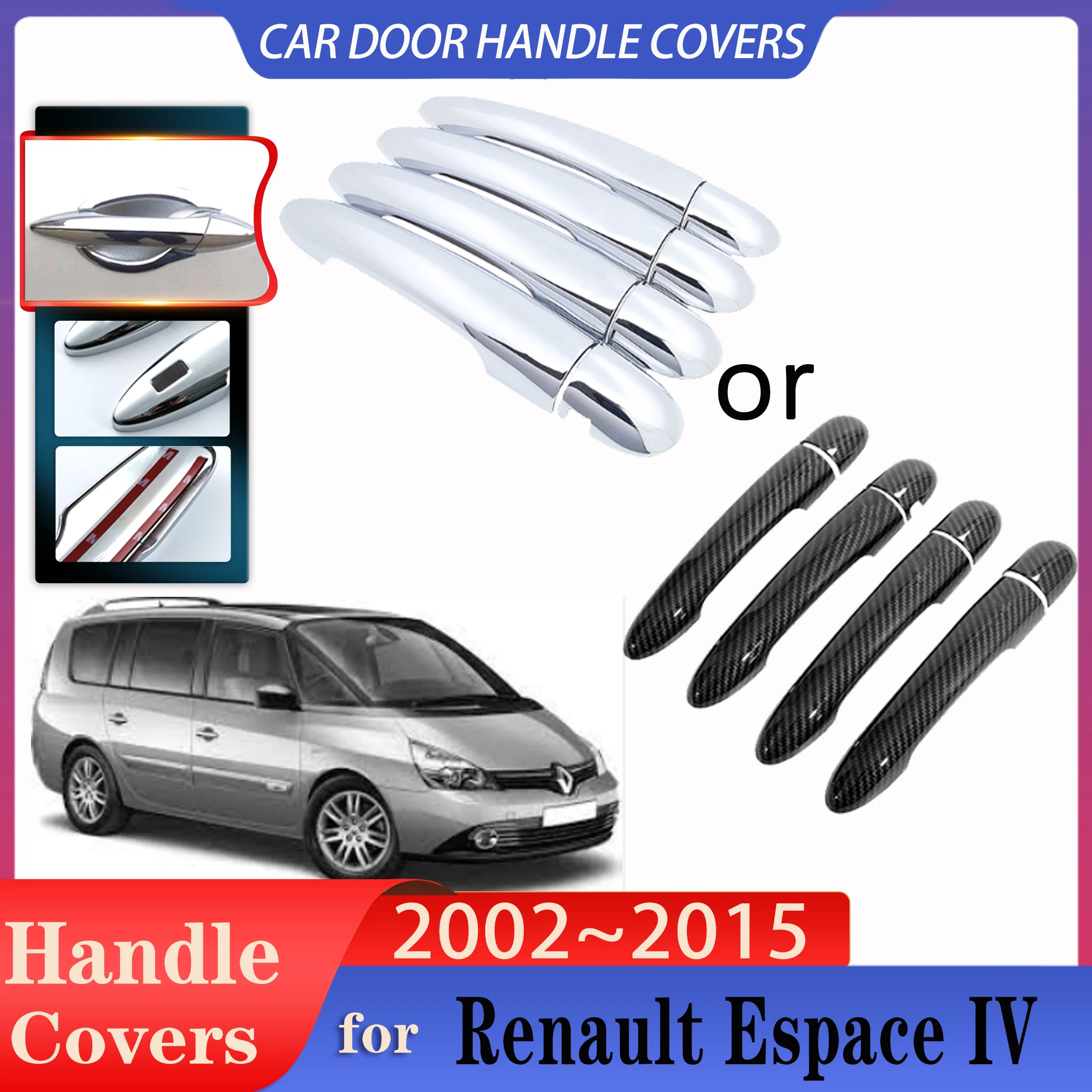 for Renault Espace IV J81 2002~2015 Car Door Imitation Carbon Fiber Handles Covers Or Chrome Door Handles Covers Car Accessories