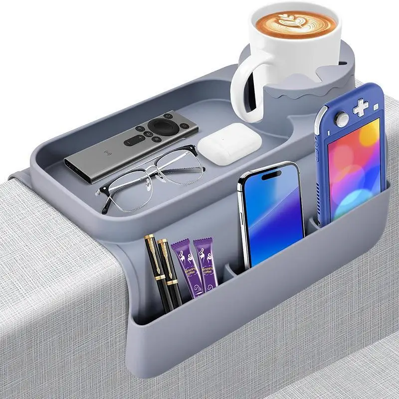 1PCS Silicone Coaster Sofa Cup Holder Tray Armrest Storage Box With Side Pocket For Beverage Remote Accessories