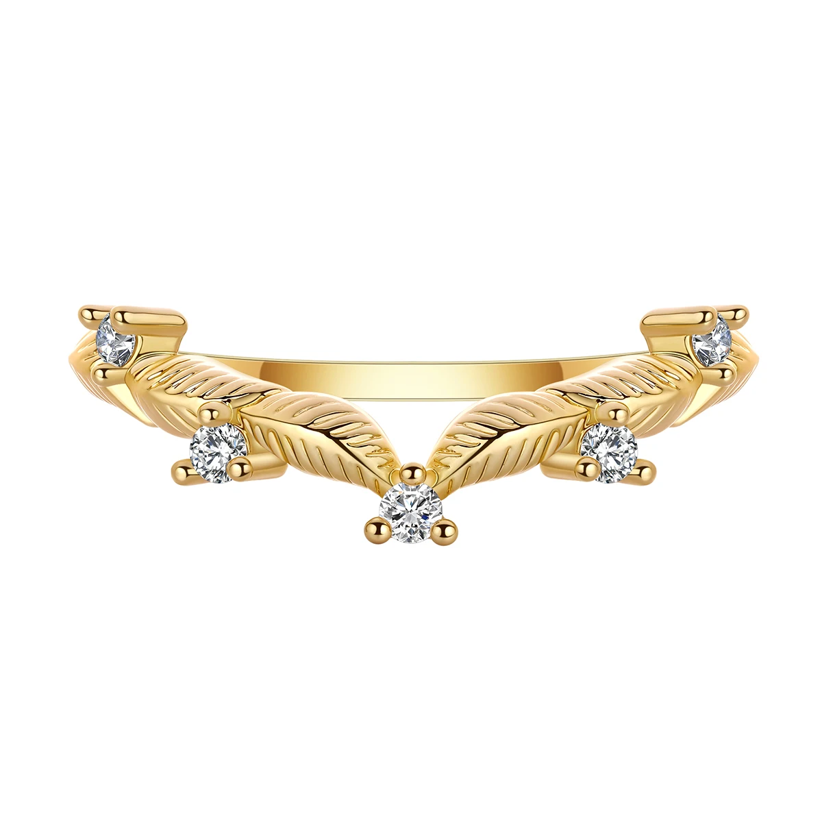 Chandler Leaf Curved Wedding Band - Floral Chevron Ring Enhancer, Solitaire Engagement Ring Stacker