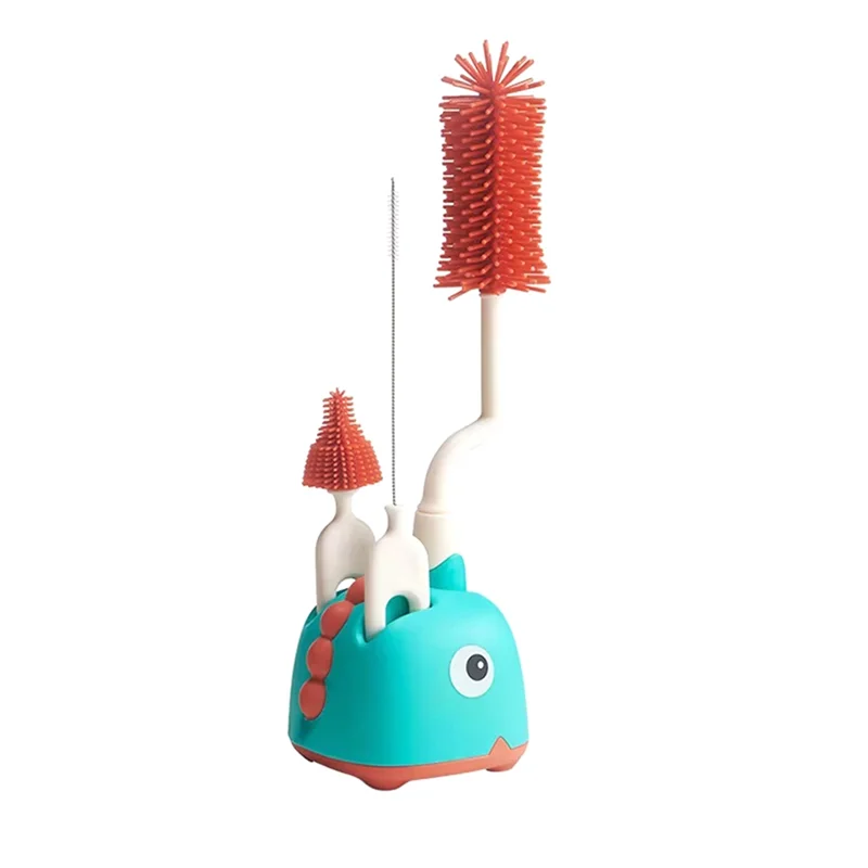 

DELAM-Silicone Bottle Brush Cleaning Brush Special Draining Rack For Newborn Baby Long Handle Rinse Nipple Cleaning Set