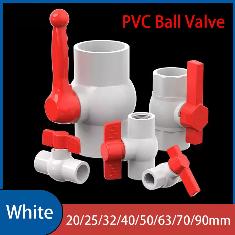 1PC Thickened Octagonal Red Butterfly Handle White PVC Ball Valve Pipe Socket Ball Valve Aquarium Fish Tank Connectors 20~110mm