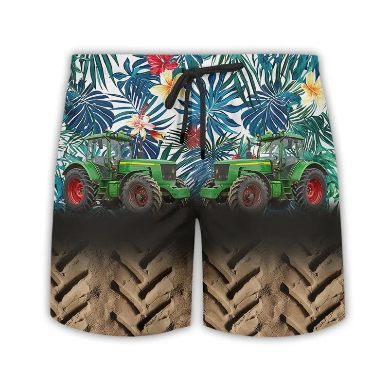 Pantalones cortos con estampado 3D de Tractor Farm para hombre, ropa de granja, pantalones cortos de playa hawaianos, bañadores informales para hombre, pantalones de granjero, Bermudas