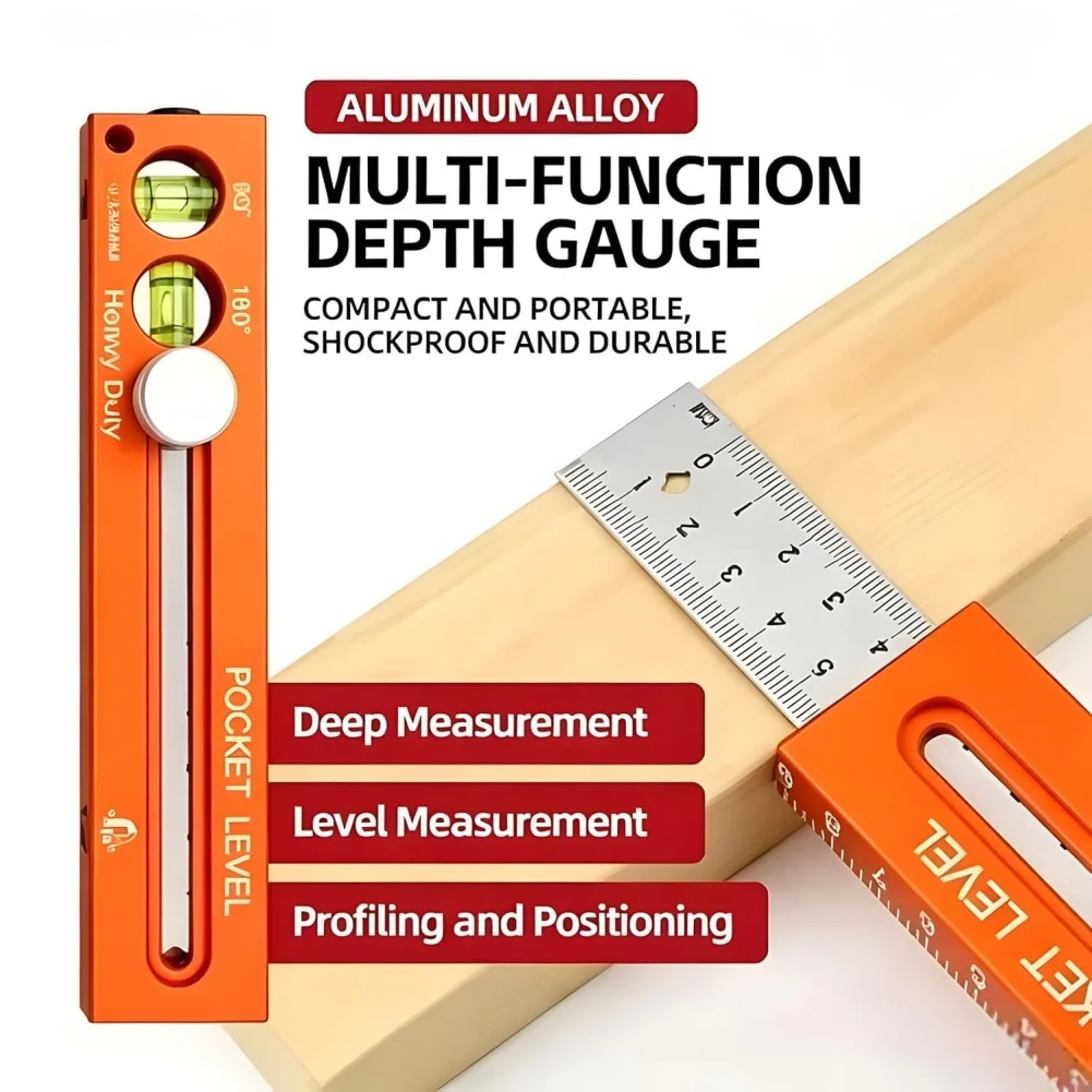 Precision Layout Ruler Made of Aluminum Alloy with Stainless Steel Rule and Clear Level Bubble for Straight Line Work