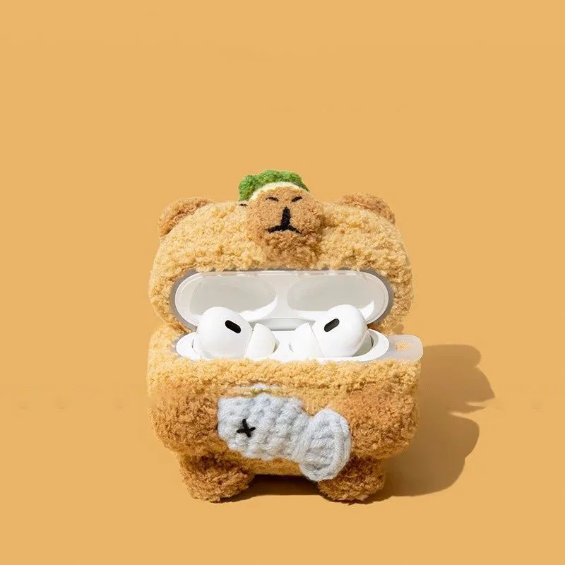 2024 New Miniso Capybara  Airpods Pro Knit Case Creative Cartoon Airpods 1 2 3 4 Cute Anime Protectuve Covers Toys Girl Gifts