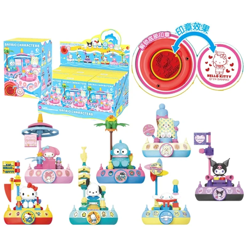 

New Sanrio Kuromi Cinnamoroll My Melody Hello Kitty Pochacco Anime Figure Sailing Adventure DIY Building Block Blind Box Kid Toy