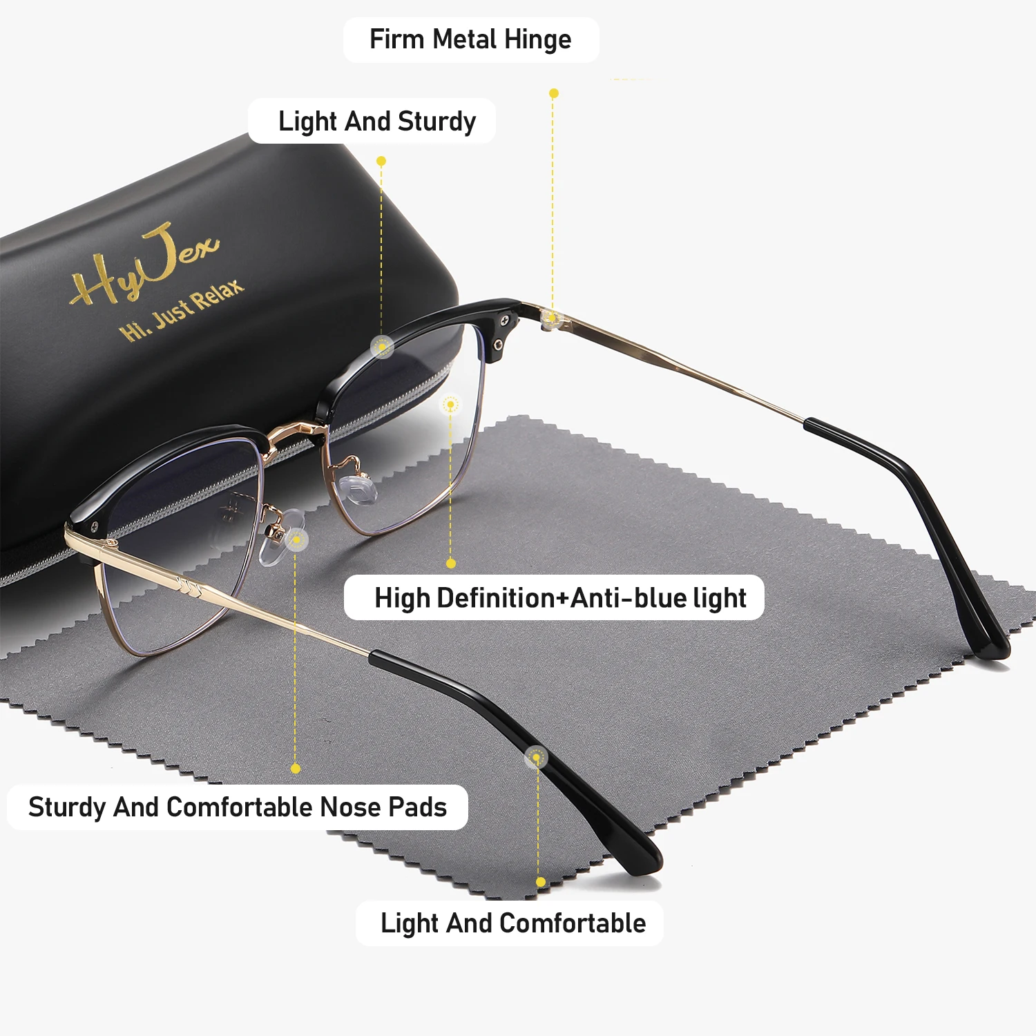 HyJex 1 Piece Unisex Elite Temperament Square Frame Plano Glasses Suitable For All Face Shapes Full Frame Plano Glasses