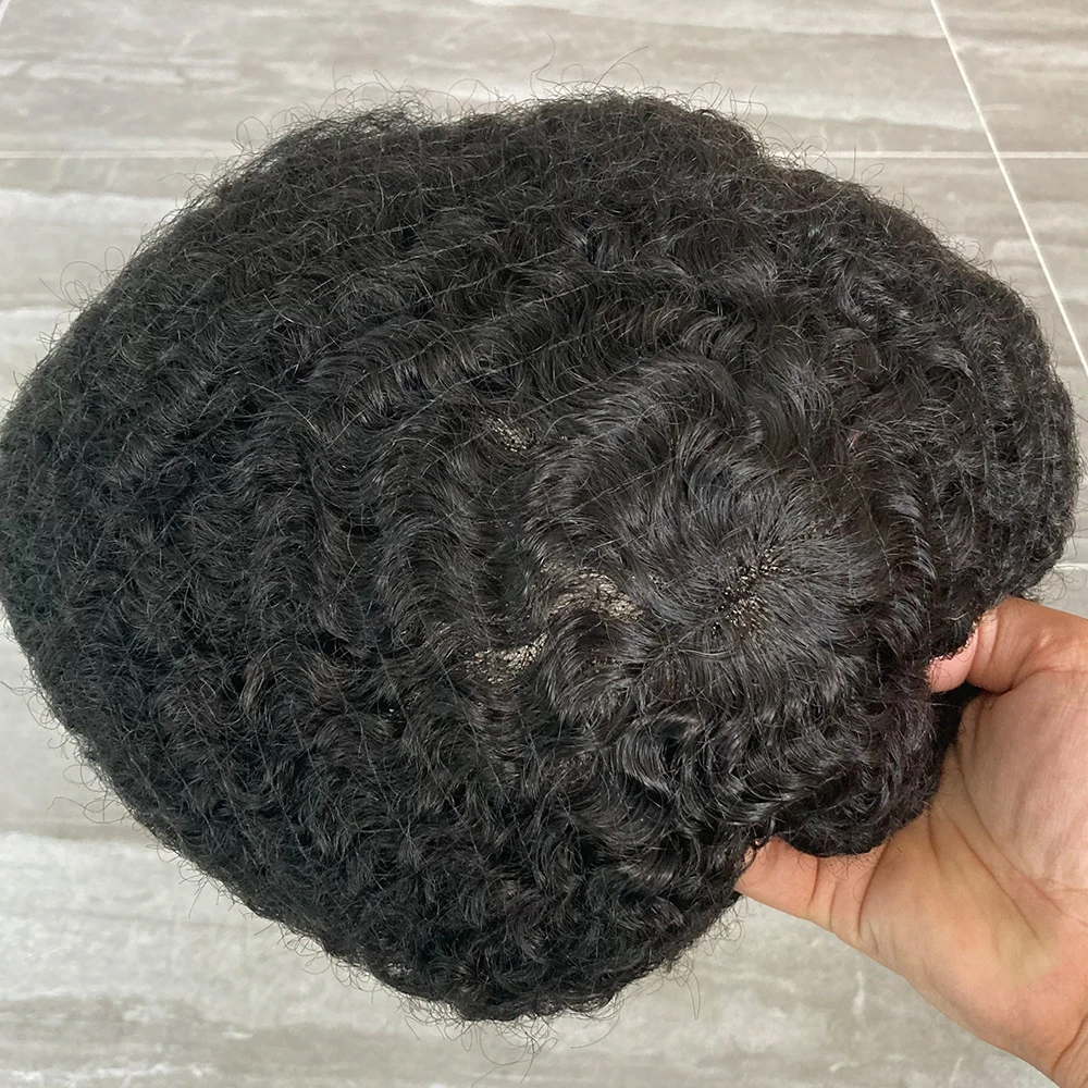 Toupee capilar da prótese do cabelo humano para homens, olhar natural, homem preto do afro, durável super, encaracolado, reto, 30mm, 8mm, 10mm