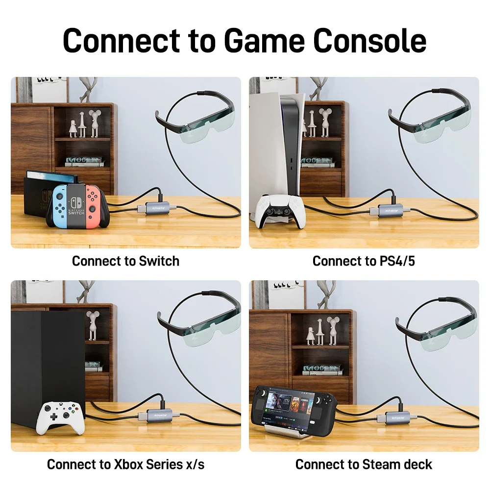 محول HDMI إلى USB C 4K60HZ، HDCP 2.2 HDR، متوافق مع RayNeo/XREAL Air/Rokid Air/Switch/Steam Deck