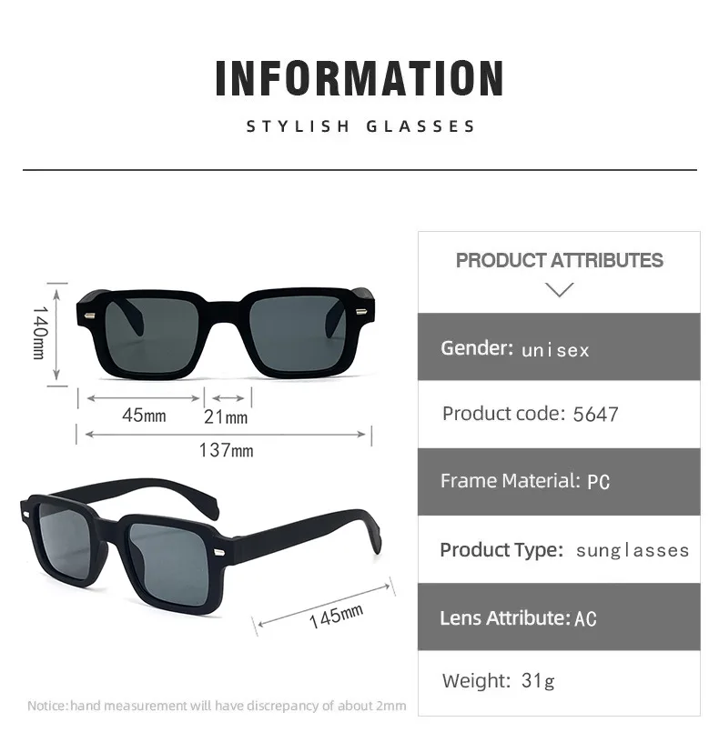 Neue Vintage Quadratische Sonnenbrille für Damen und Herren Marken-Rechteck-Sonnenbrille Ovale Brillen für Männer und Frauen – Detail 5