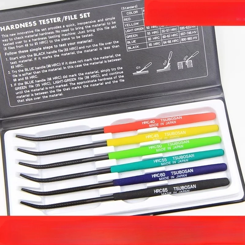 6 Pcs Set Premium Handheld Metal Hardness Tester File - 6 Color-Coded Handles for Easy Portability
