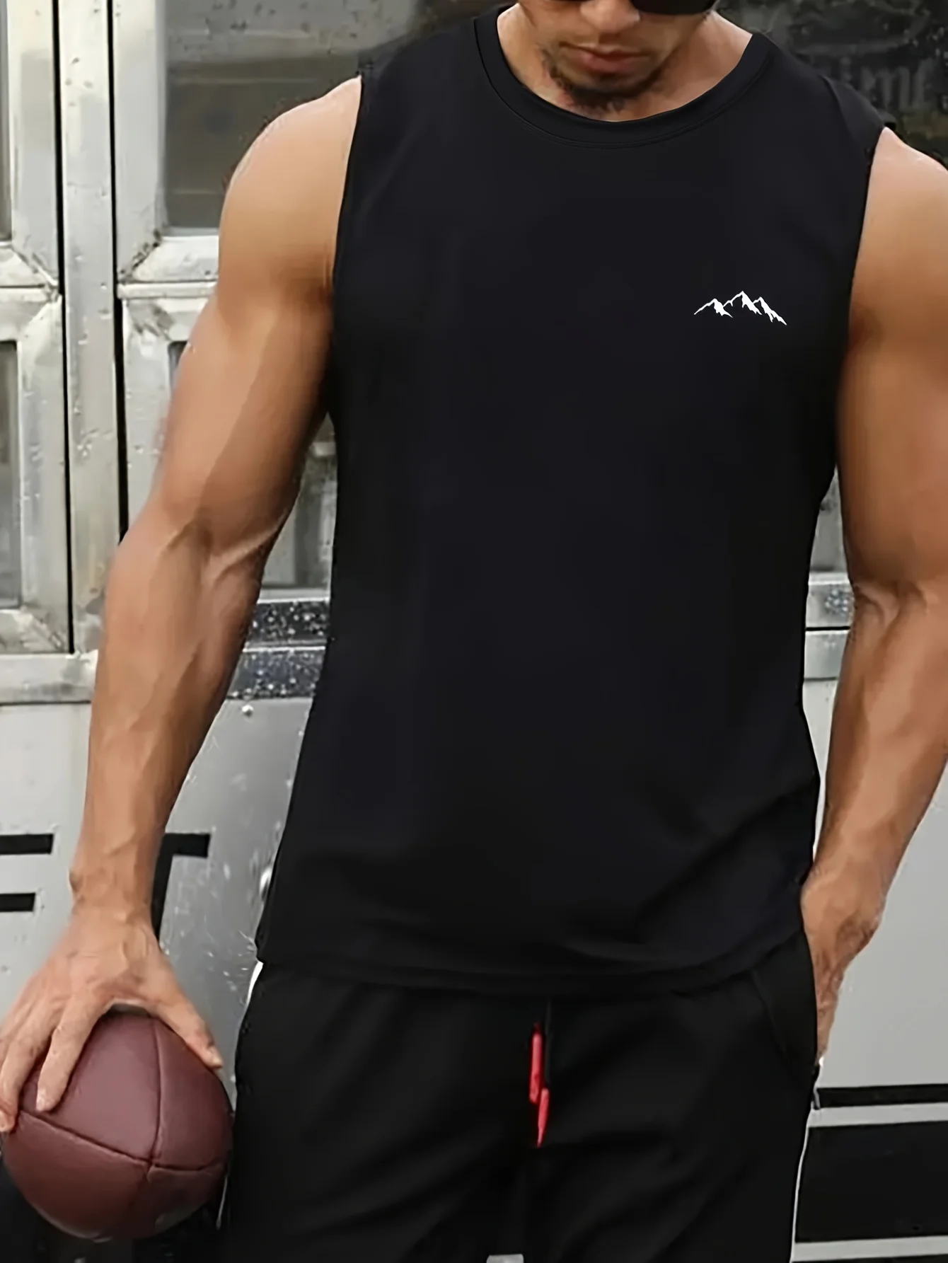 Men's summer casual sports fitness loose mountain print comfortable breathable round neck sleeveless vest