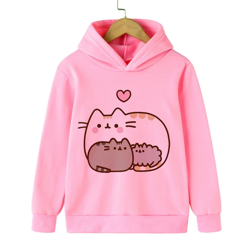 Pink Sweatshirts Manga Cartoon Cat Hoodie Funny Children Cat Clothes Kid Girl Boy Manga Sweatshirt Hoody Baby Casual Top