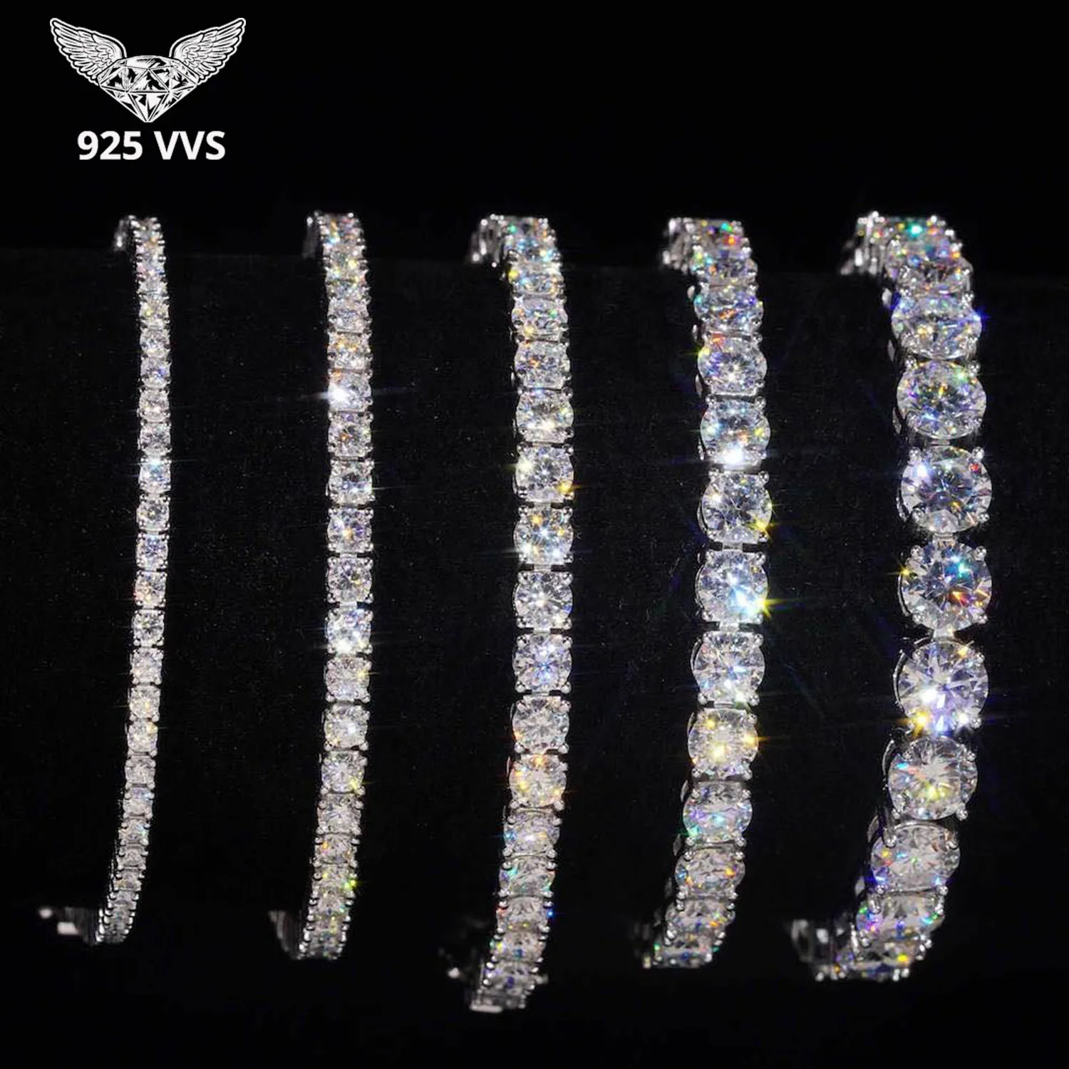 

2/3/4/5/6MM Width Iced Moissanite Bracelet for Men Women Bling VVS Moissanite 925 Sterling Silver Tennis Chain Engagement Gift