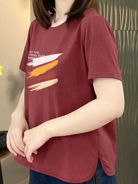 

Loose Short Sleeve T-Shirt Women Summer Fashion Slim Fit Letter Print Casual Top for Middle-Aged And Elderly Mothers