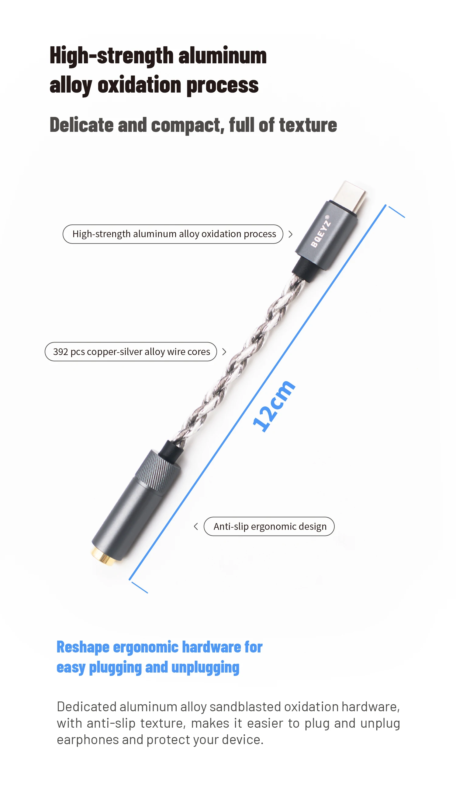 BQEYZ LIN Typ C auf 3,5 mm 4,4 mm HiFi-Kopfhöreradapter 32 Bit 384 kHz CX31993 Dongle Kopfhörerverstärker DAC kompatibel mit Typ-C-Anschlüssen – Detail 5