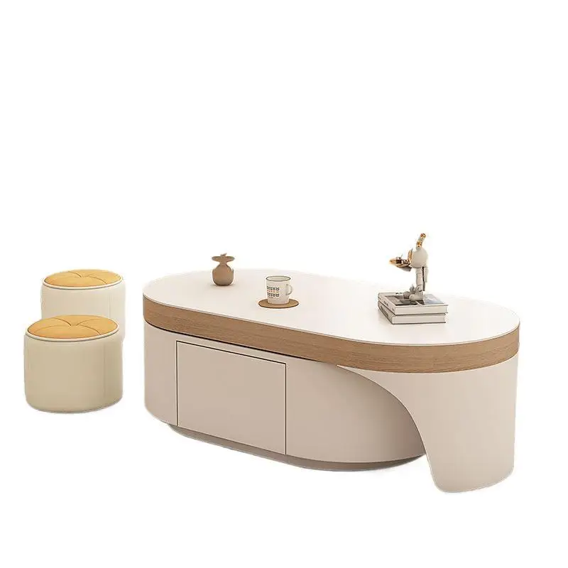 

Coffee table living room household cream wind 2025 new small apartment simple modern TV cabinet retractable rock slab tea table