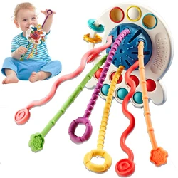 Baby Early Education Octopus Crab Finger Pull Fun Toys Silicone Pressable Puzzle Toys Hand Fine Movement Training Rope Props