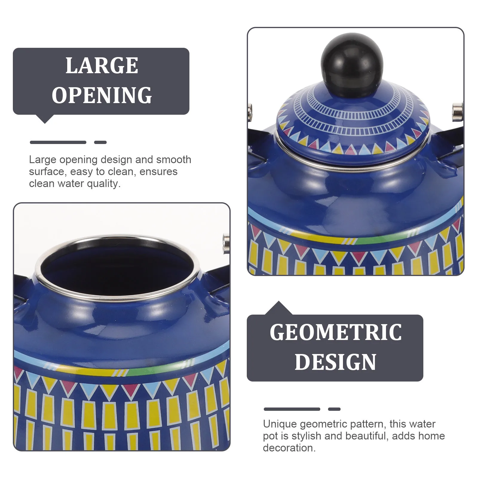 

Enamel Water Kettle Large Capacity 11L Vintage Tea Kettle Stovetop Boiling Heat-Resistant Colorful Geometric Flower Pattern