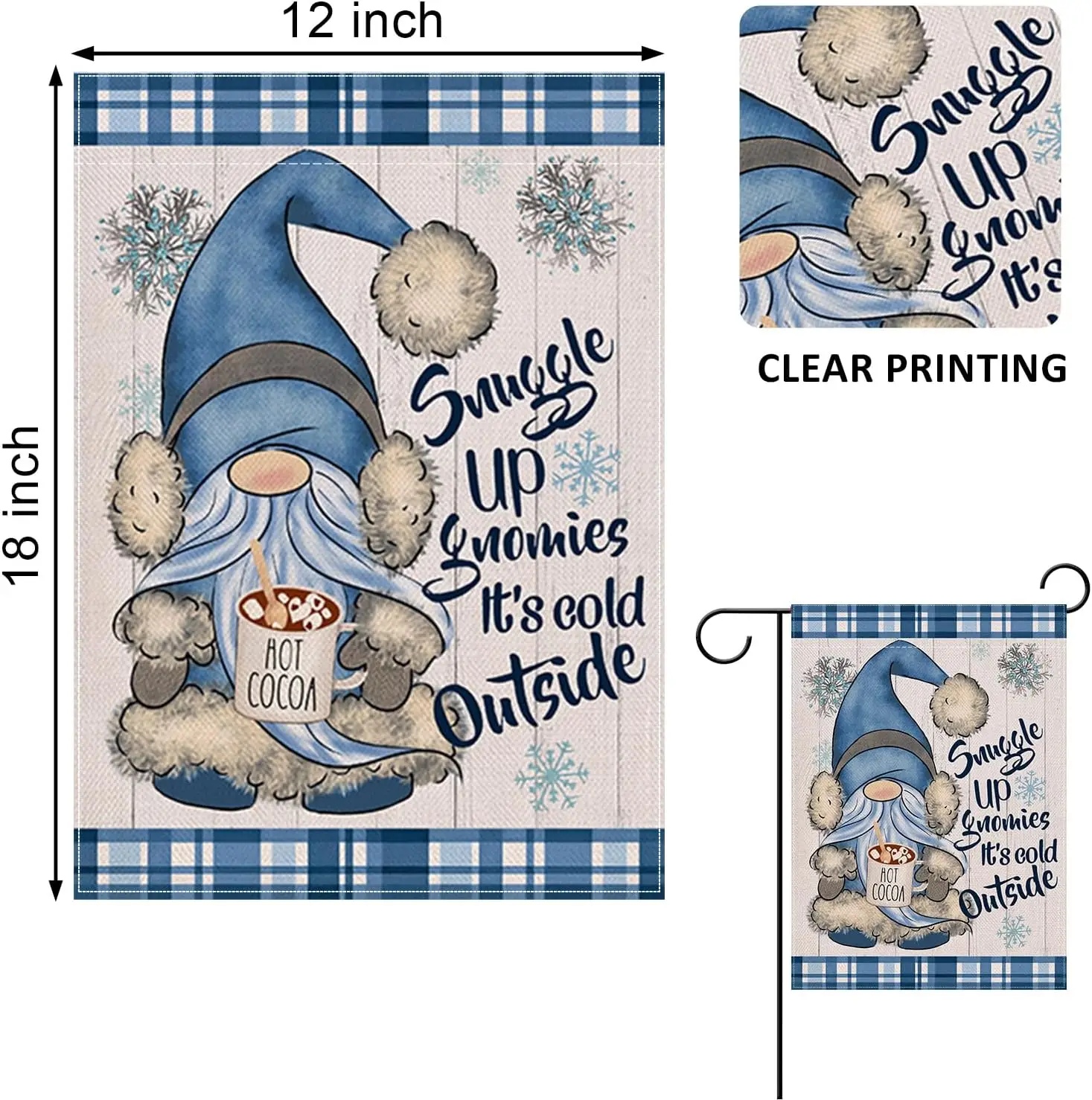 Home Decorative Snuggle Up Gnomies It's Cold Outside Winter Garden Flag, Blue Gnome Yard Outside Decorations, Sided 12x18