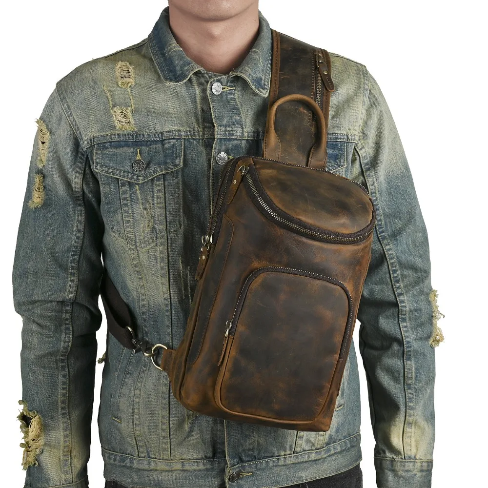 

First Layer Cowhide Premium Men's Retro Outdoor Simple Multi-purpose 12-inch Mobile Phonebreast Versatile Messenger Bag Portable