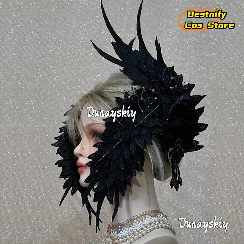 Lolita Angel Wings Lace Bow Hair Accessoire, Kawaii Hair Band, Anime Y2K Girl Maid Médiateur dress, Cosplay Jewelry, Round Head