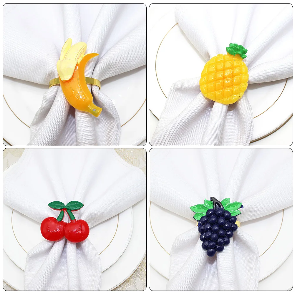 

6Pcs Table Napkin Rings Lightweight Fruit Themed Napkin Buckle for Hawaii Party Tabletop Decoration Serviette Ring