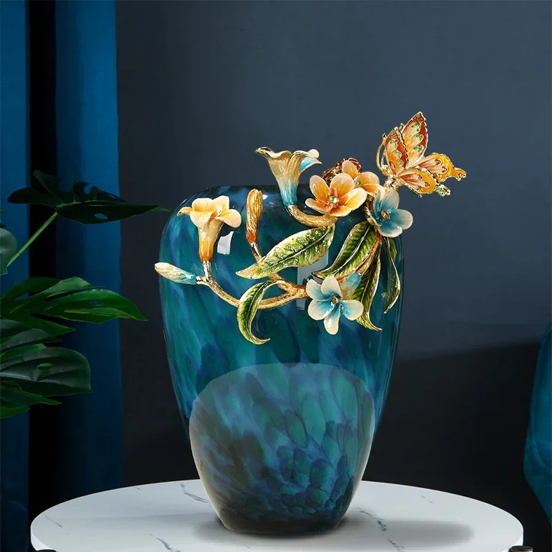 High-end enamel colored glass vase ornament, flower arrangement American home decoration